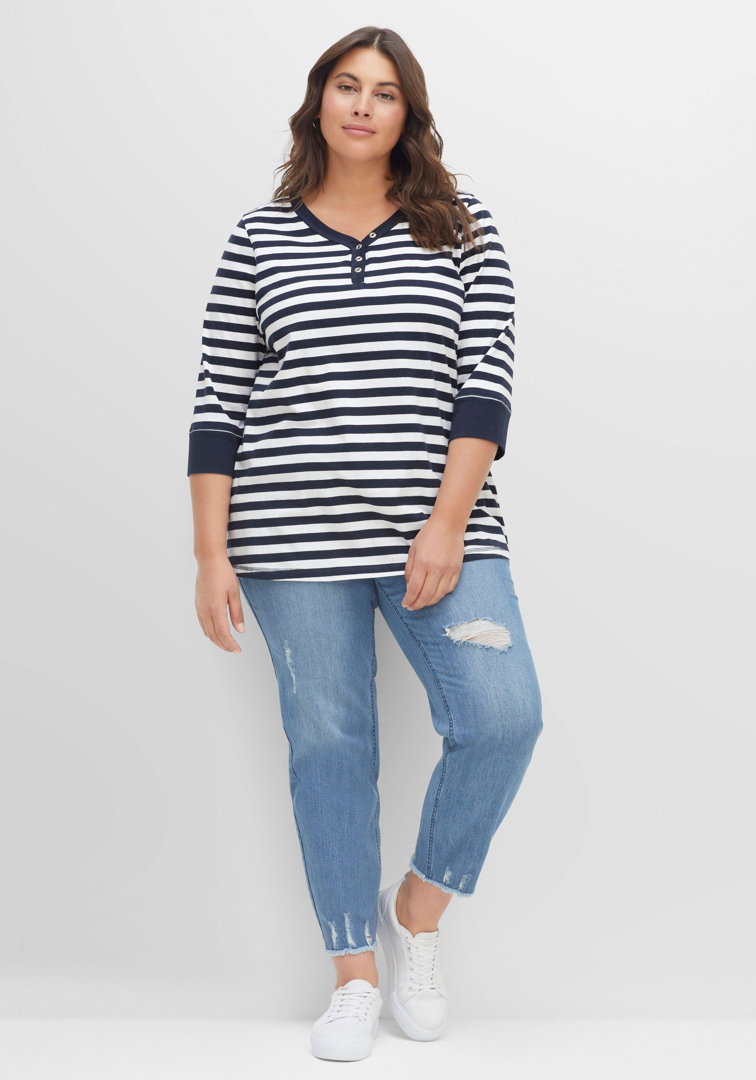 Shirt aus Jersey, mit Streifenmuster und 3/4-Arm