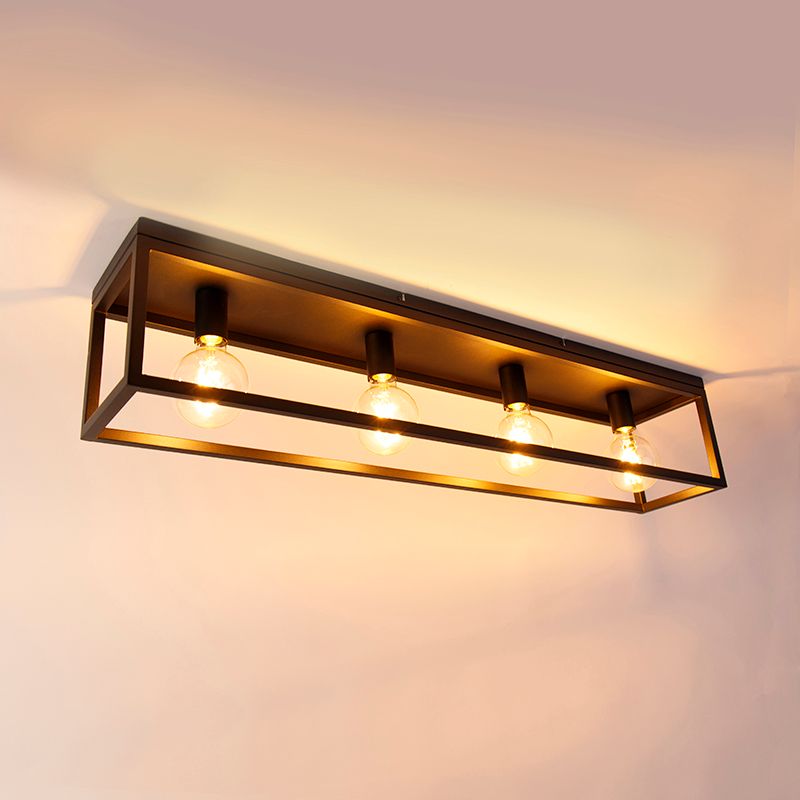 Industriële plafondlamp zwart 99,5 cm 4-lichts - Cage