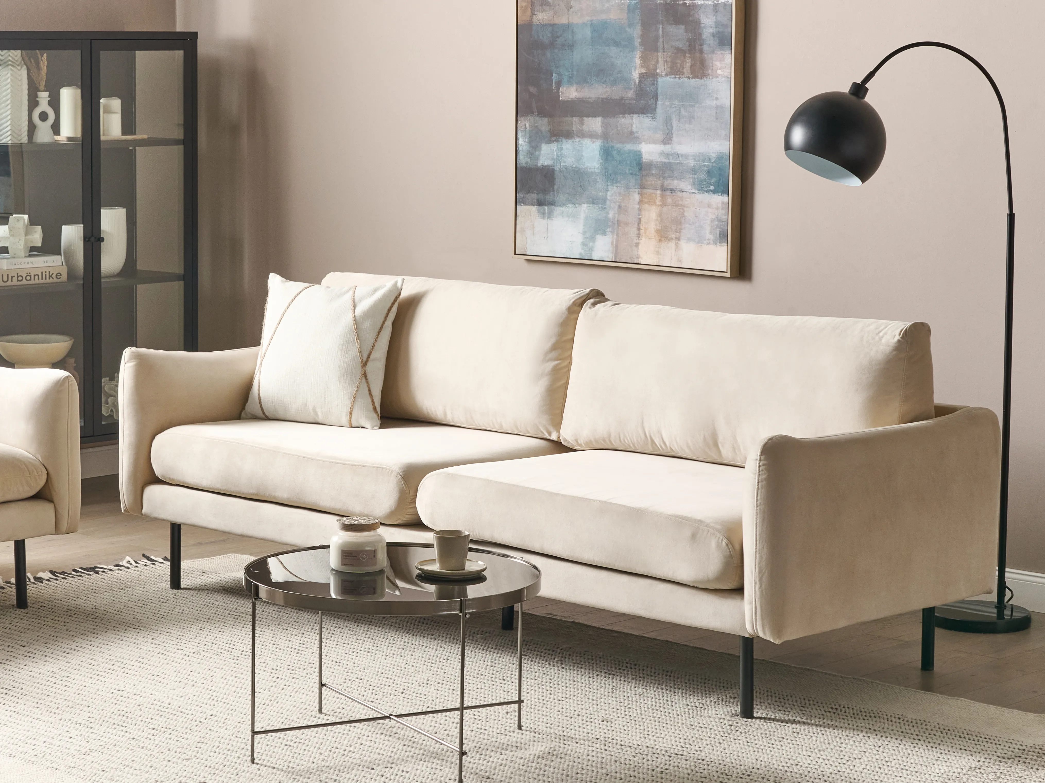 Bank 3-zits VINTERBRO Fluweel Lichtbeige