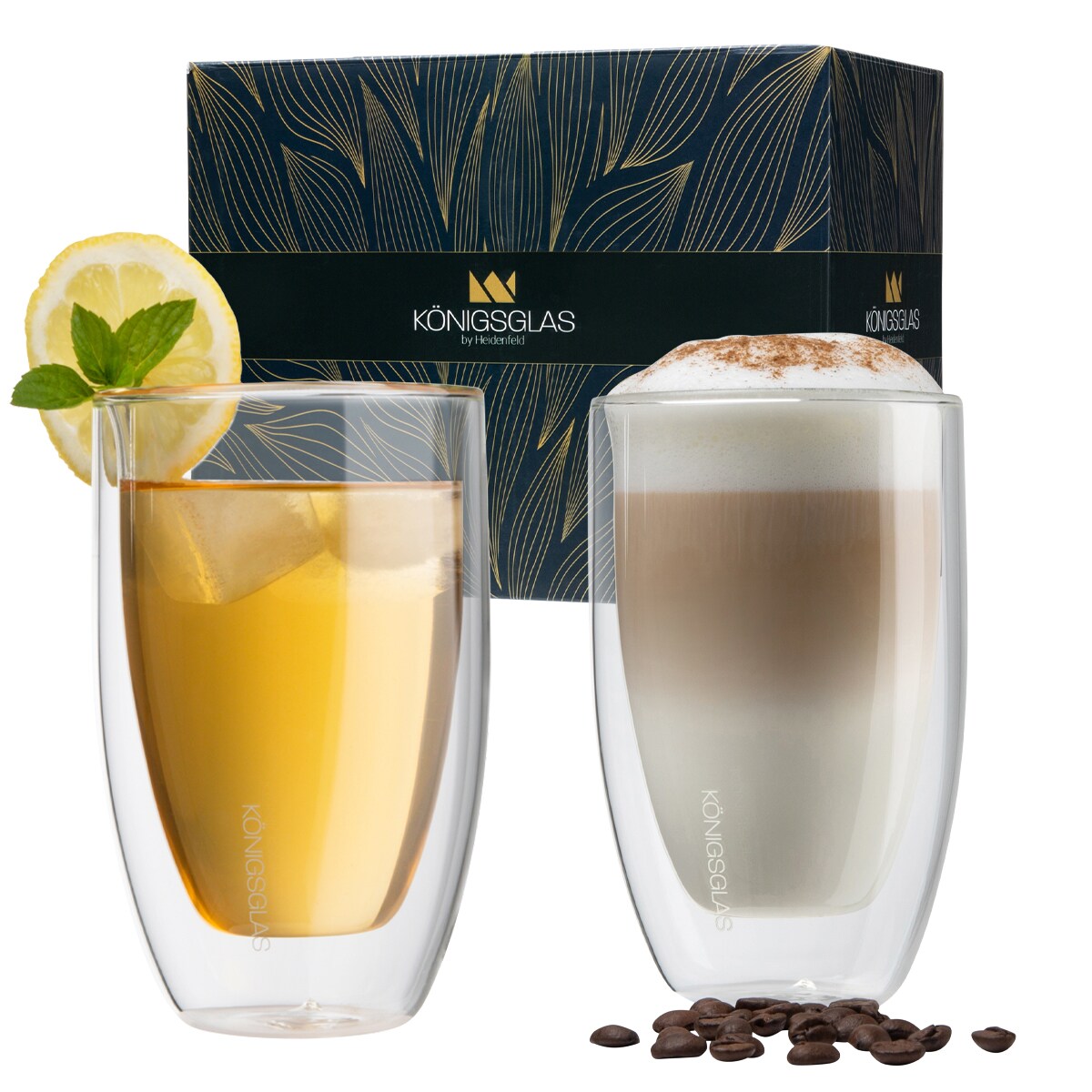Königsglas Macchiato, Latte Macchiato-Gläser by Heidenfeld, 300 ml, Set, doppelwandig, handgefertigt (2er Set)