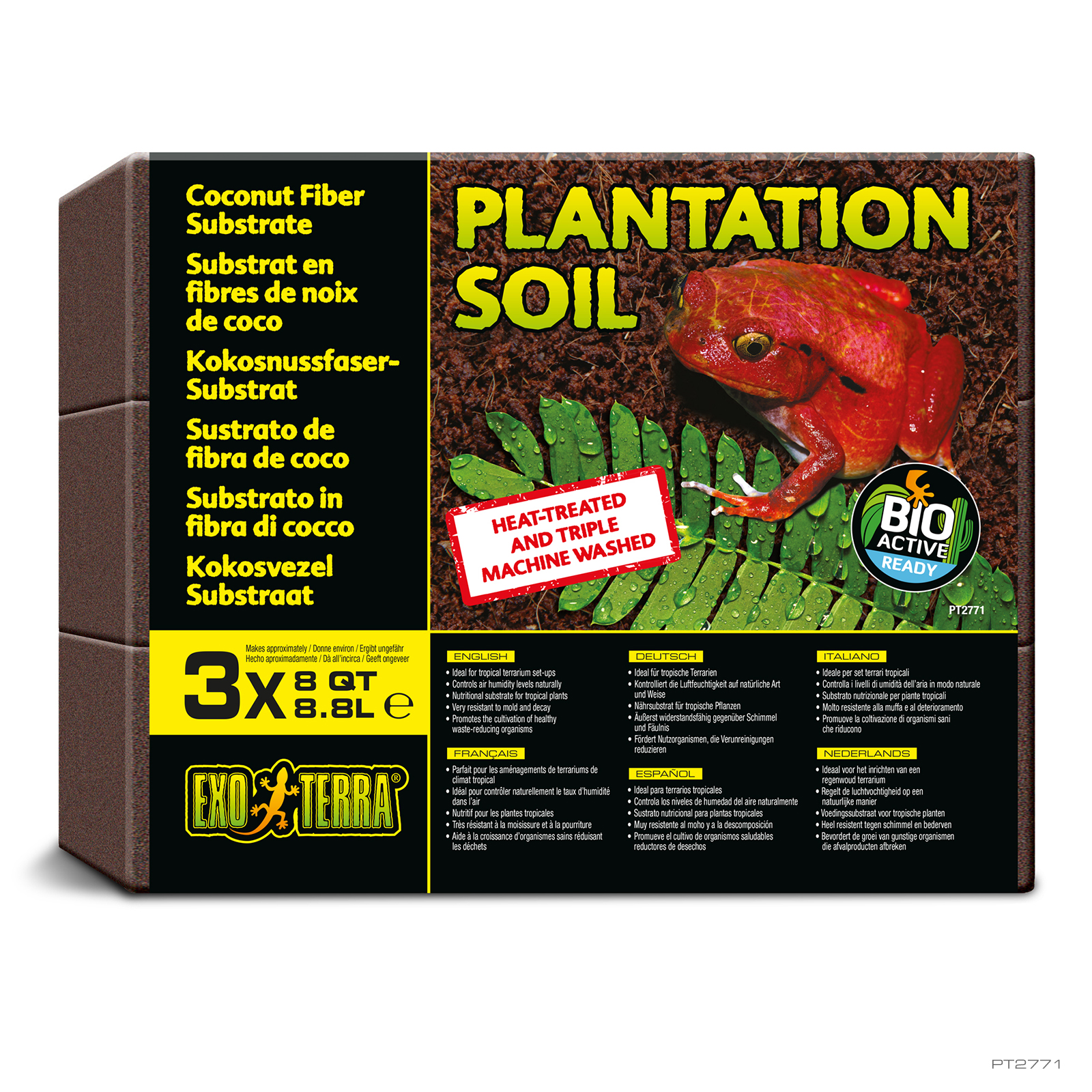 Substrato para répteis Exo Terra Plantation Soil Coco, formato tijolo, 3 x 8,8 l