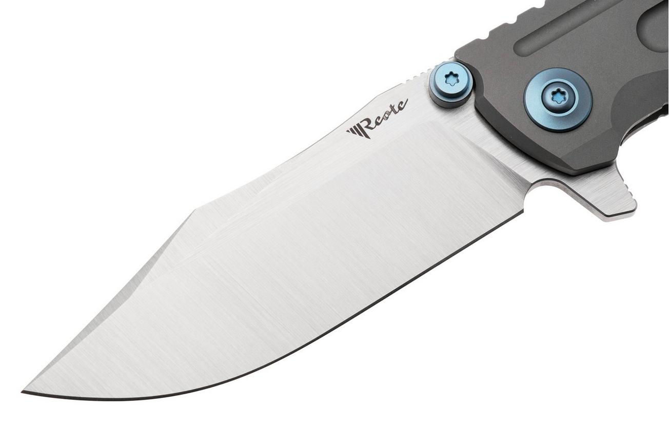 Reate District 9 V2, 9DV2-BE-SAT-TI-BLU, Satin 154CM, Bead Blasted Titanium, Blue Hardware zakmes