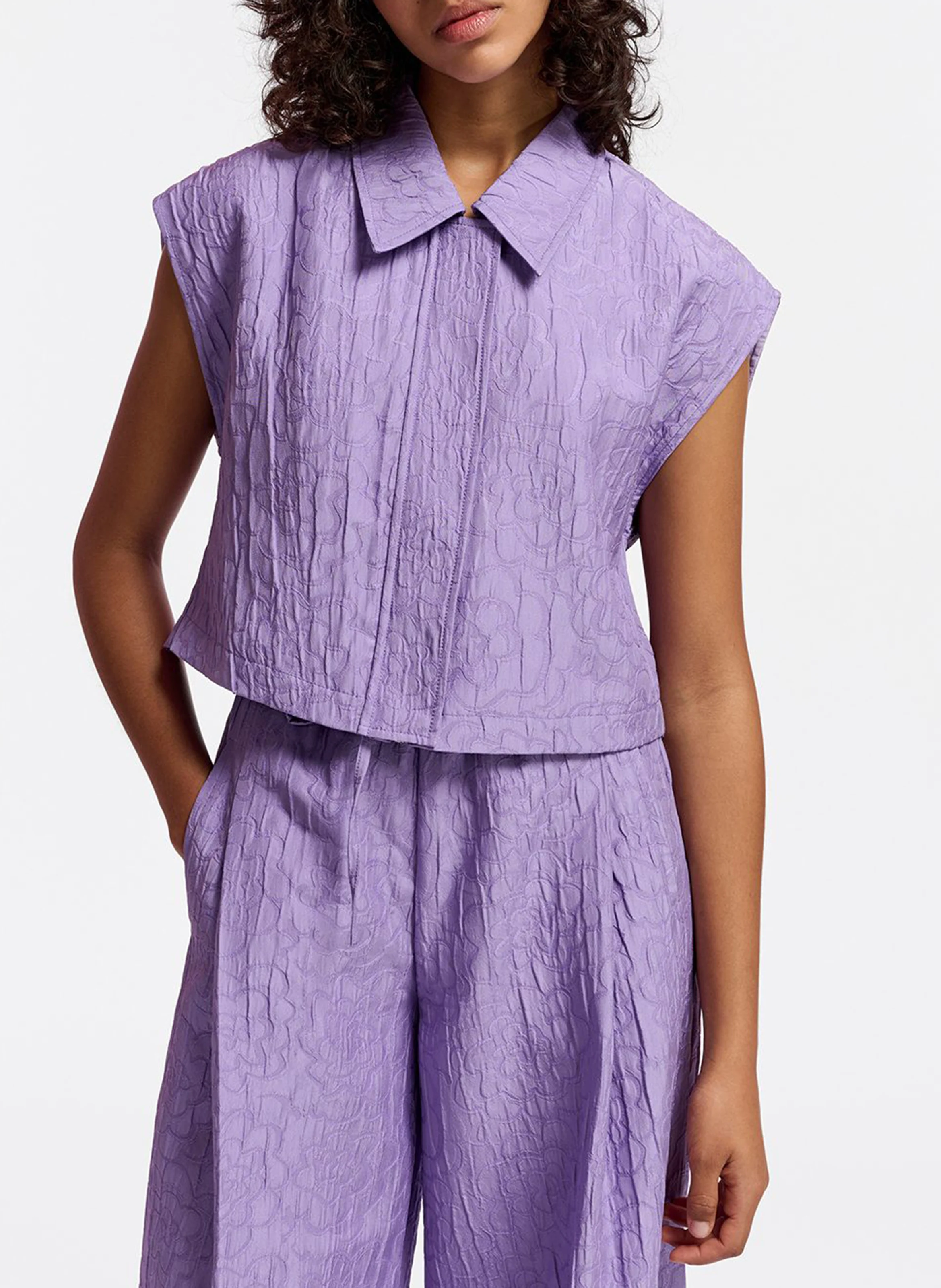 GROUPS - Chemise courte en jacquard fleuri | Violet