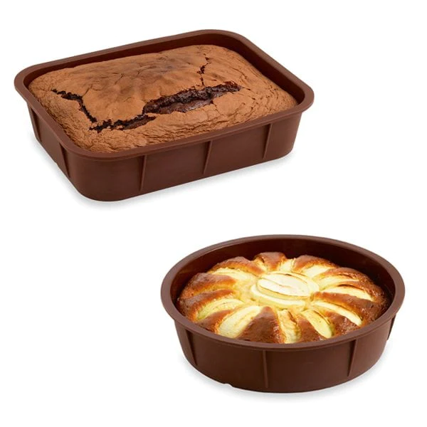 Lot de 2 Flexi' Moules en silicone - 1 rectangle 28 cm et 1 rond 24 cm