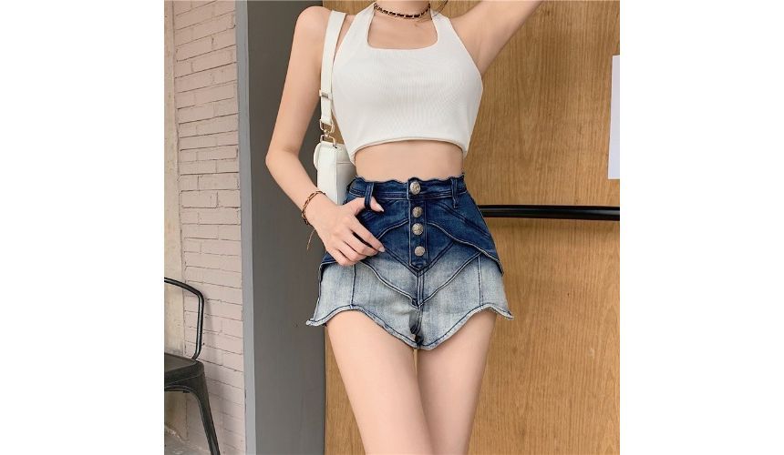 Manicotto - Hoge taille denim hotpants met kleurverloop