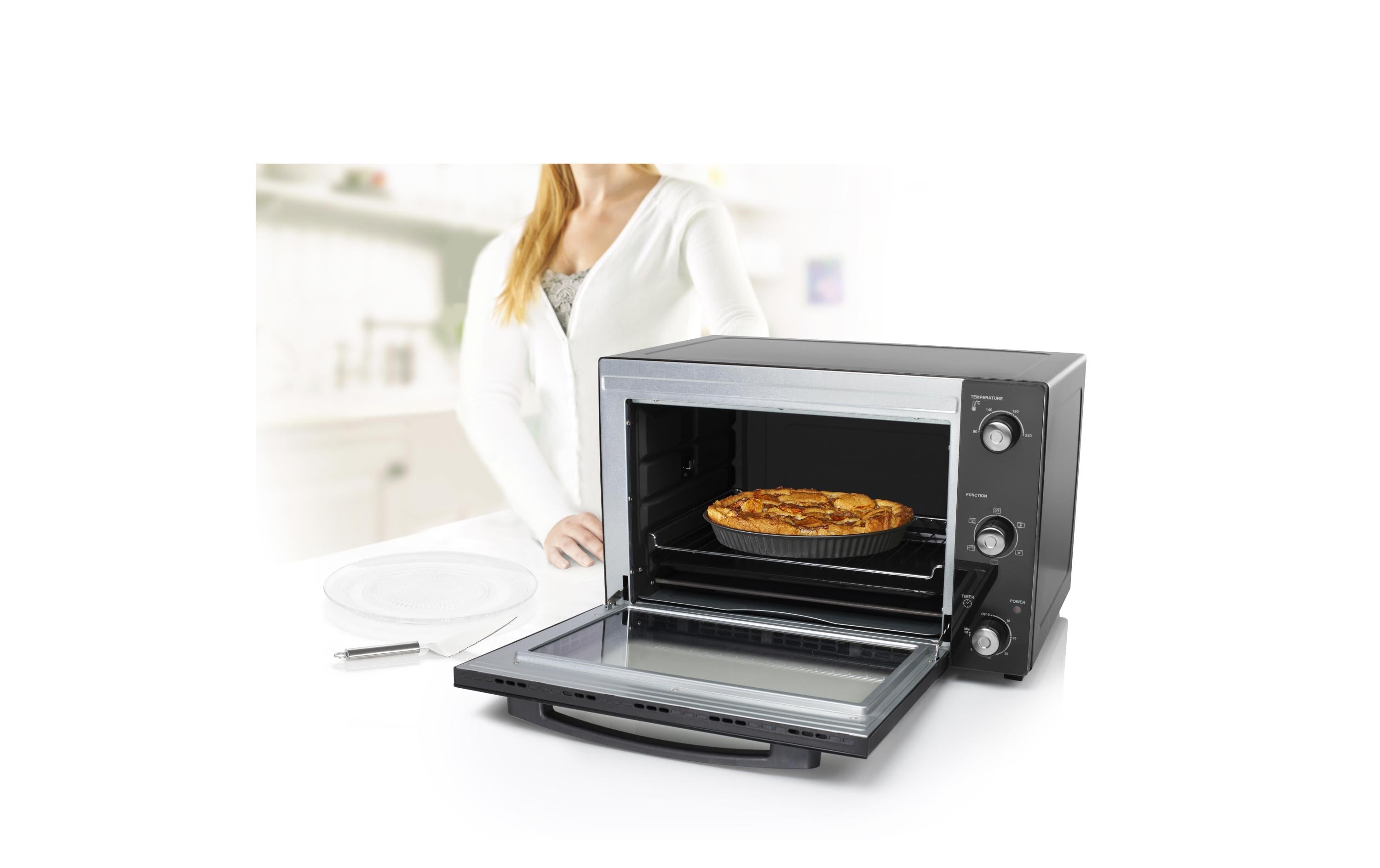 Backofen Deluxe 45 l, Schwarz<br>Kompakter Konvektionsbackofen mit Grill- und Auftaufunktion