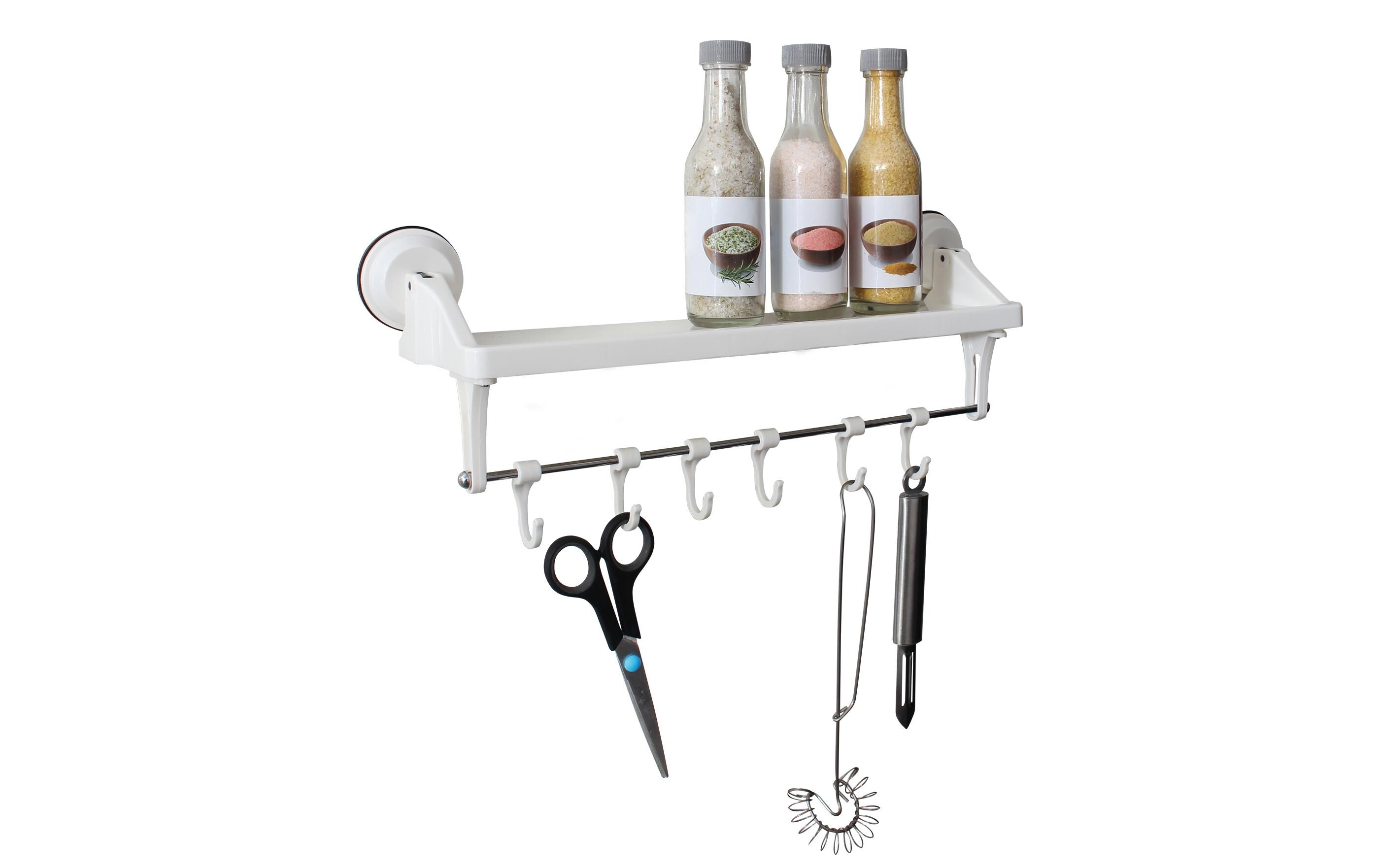 Saugnapf-Regal mit Haken WeissAbstellfläche mit Saugnäpfen und Haken