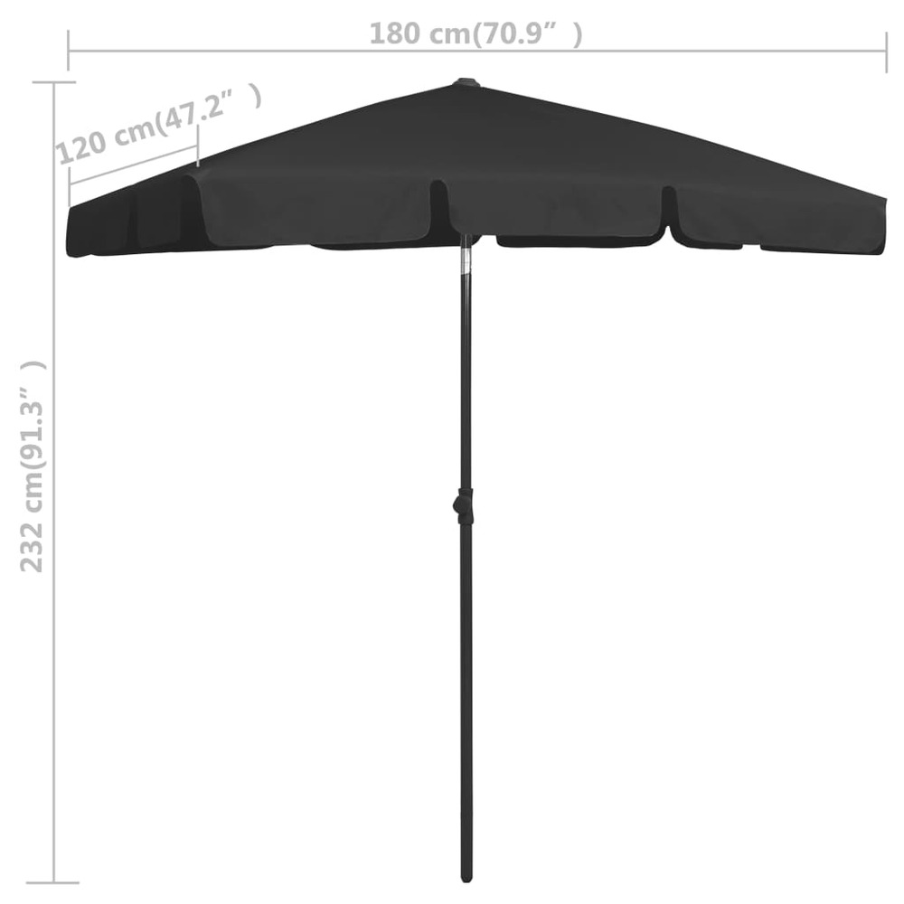 Parasol de plage 180 x 120 cm noir