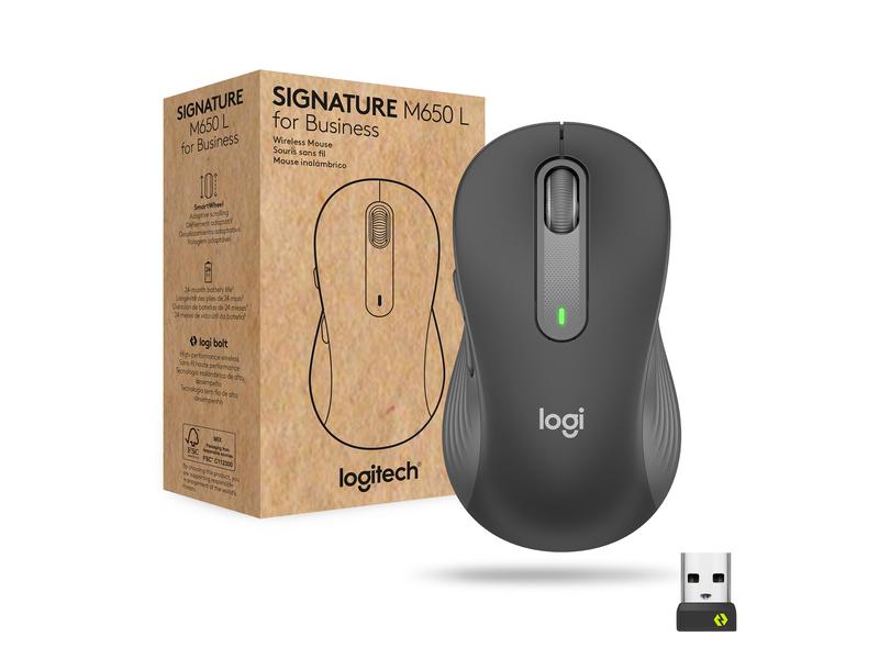 Logitech Maus Signature M650 L for Business Graphite Präzise Wireless-Maus mit «Logitech SilentTouch»-Technologie