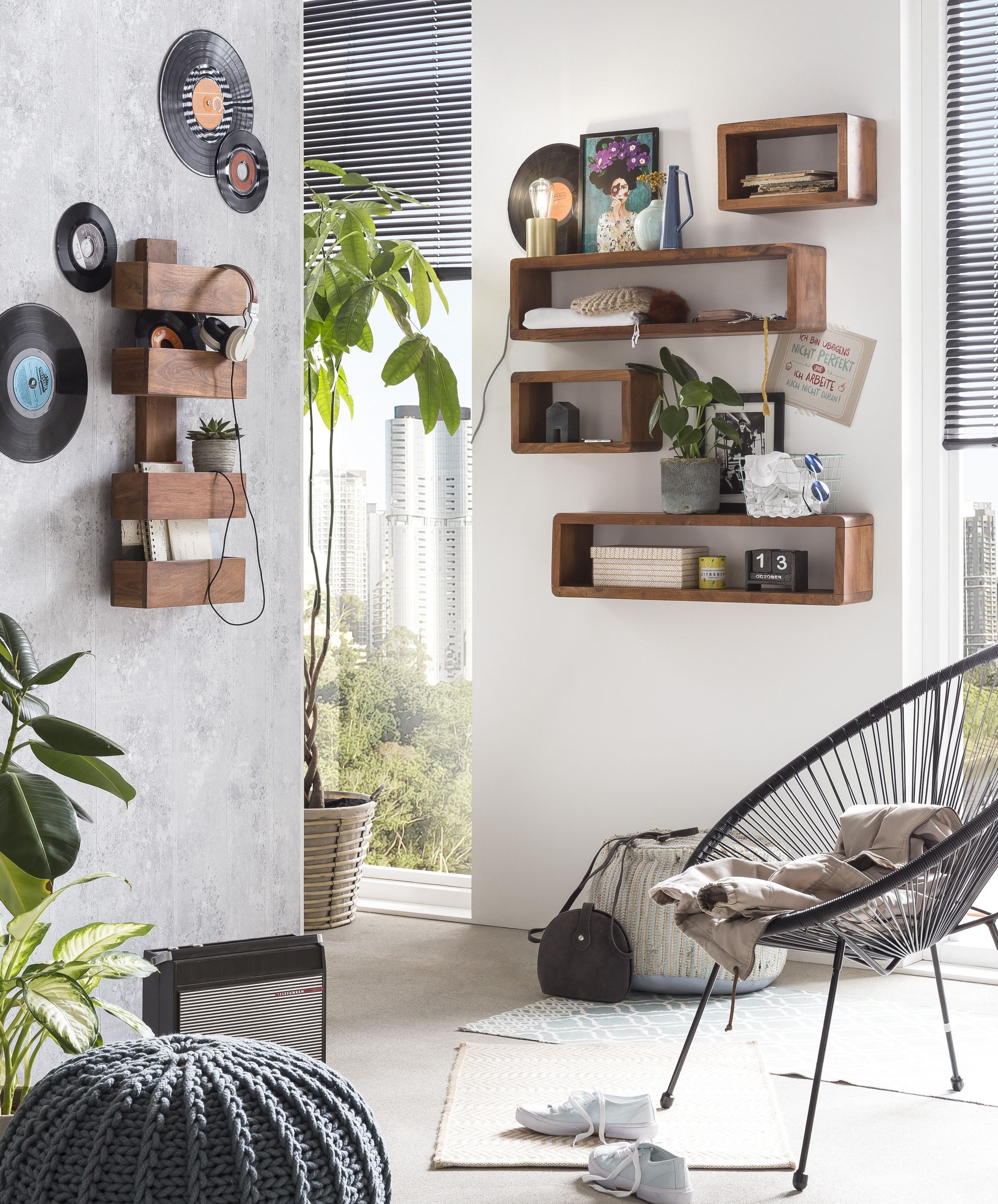 Wandregal Massivholz Bücherregal Holz Regal