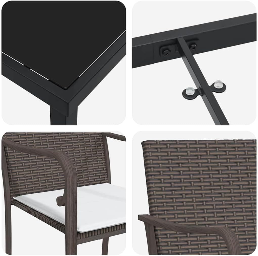 Garten Essgruppe 7-teilig, Braun Poly Rattan, UV-beständig, mit 6 Stühlen & Tisch, für Terrasse, Balkon & Outdoor-Bereich, langlebiges Gartenmöbel-Set