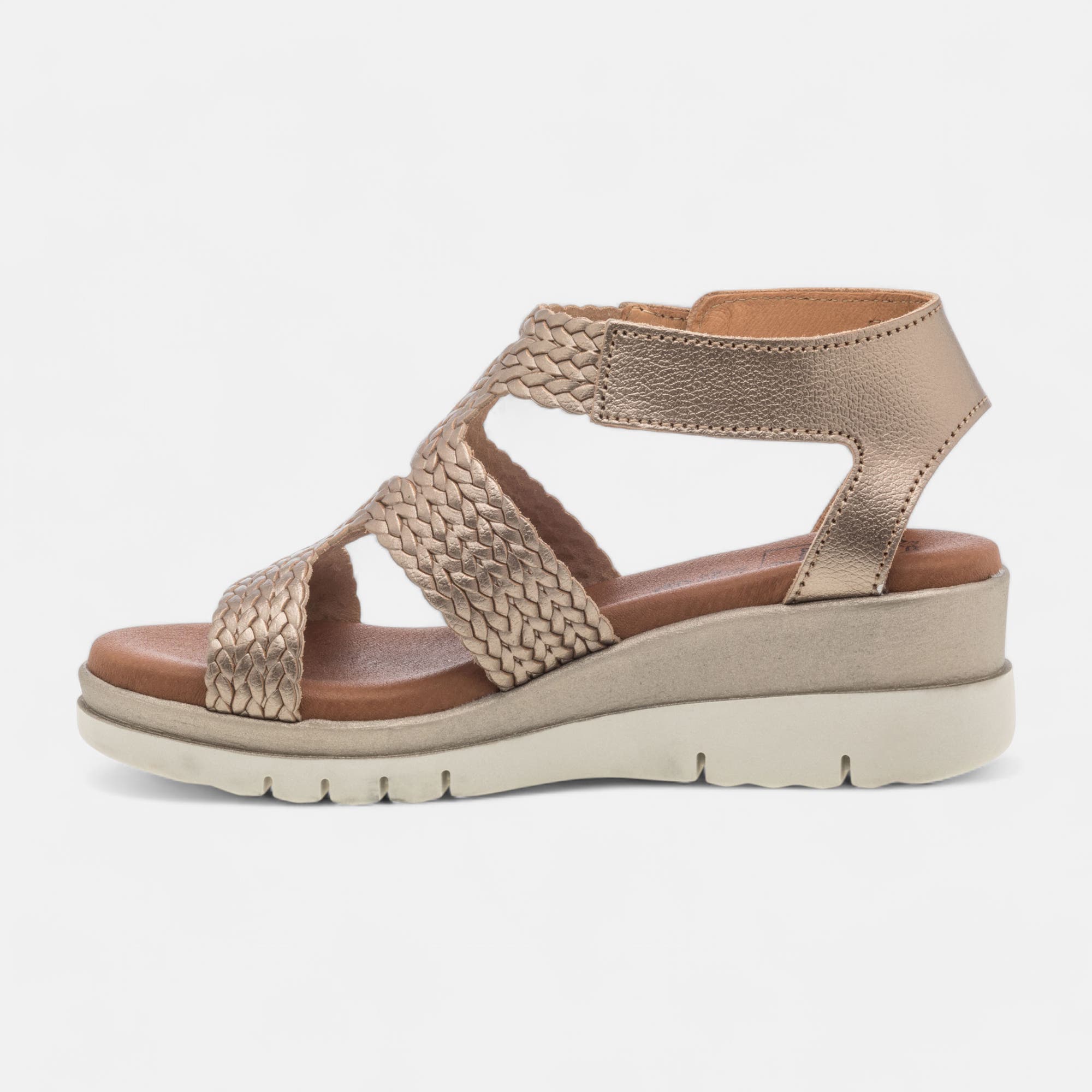 Sandales à talon compensé Femme en cuir or