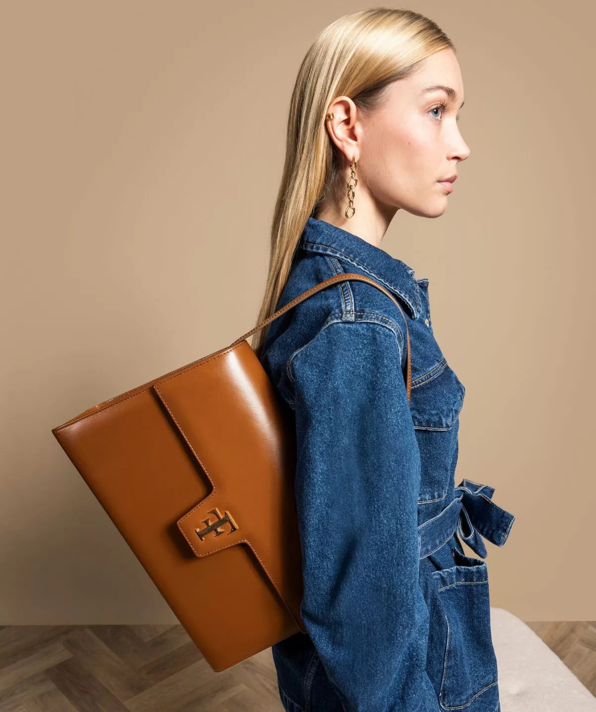 LE SAC FF35 CUIR FAÇON CROCO BRUN