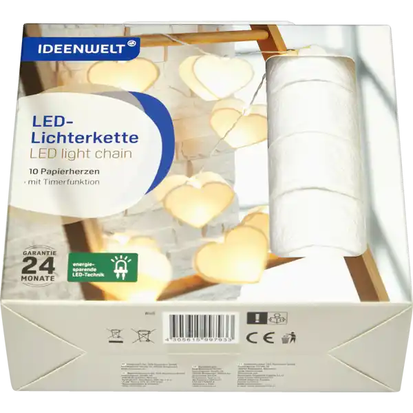 LED-Lichterkette Papierherzen weiß