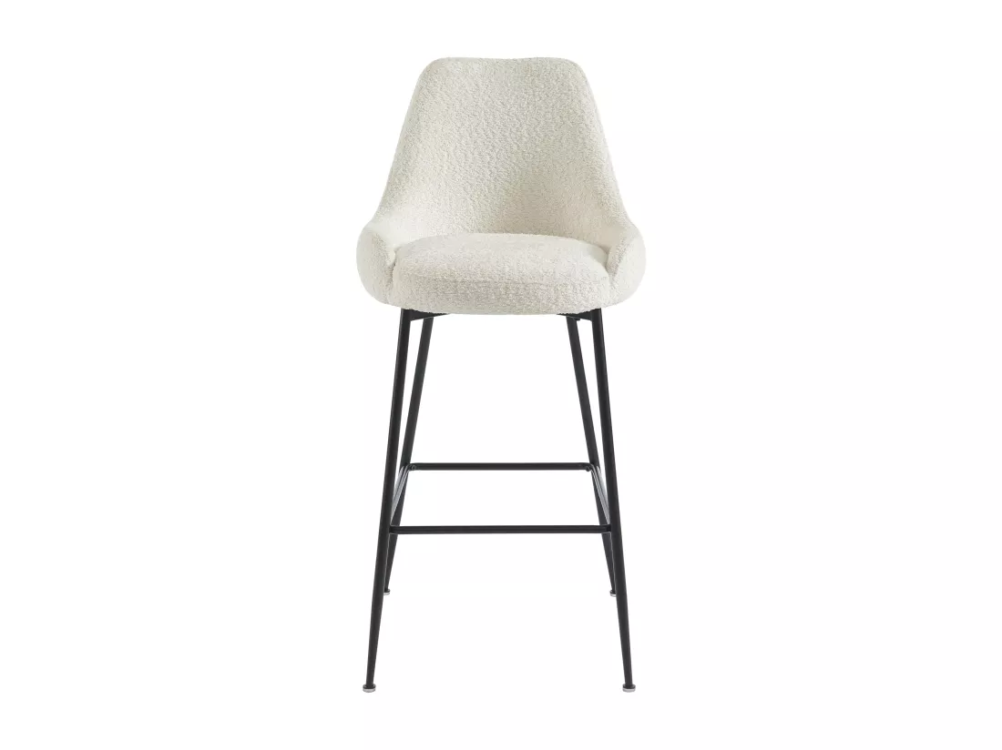 Lot de 2 tabourets de bar en tissu bouclette et métal noir - Blanc - TOYBA de Pascal Morabito