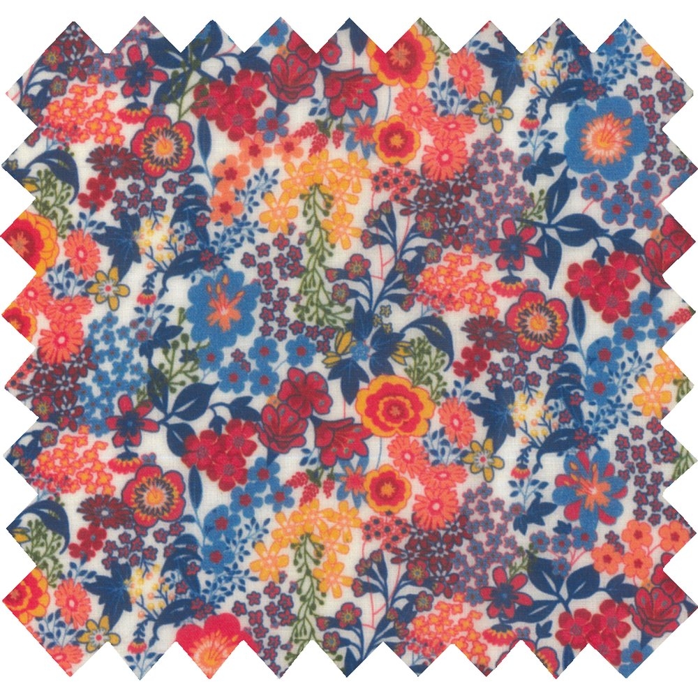 Tissu Enduit Au Mètre Fleuri Orange Bleu Blanc Ex1064