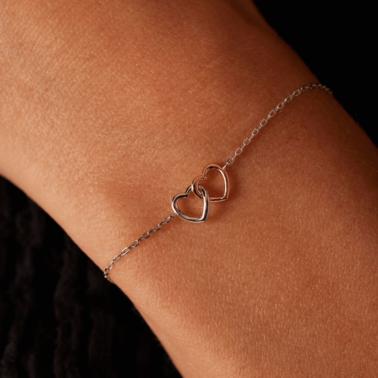 Zilveren armband 2 harten zilver/rose