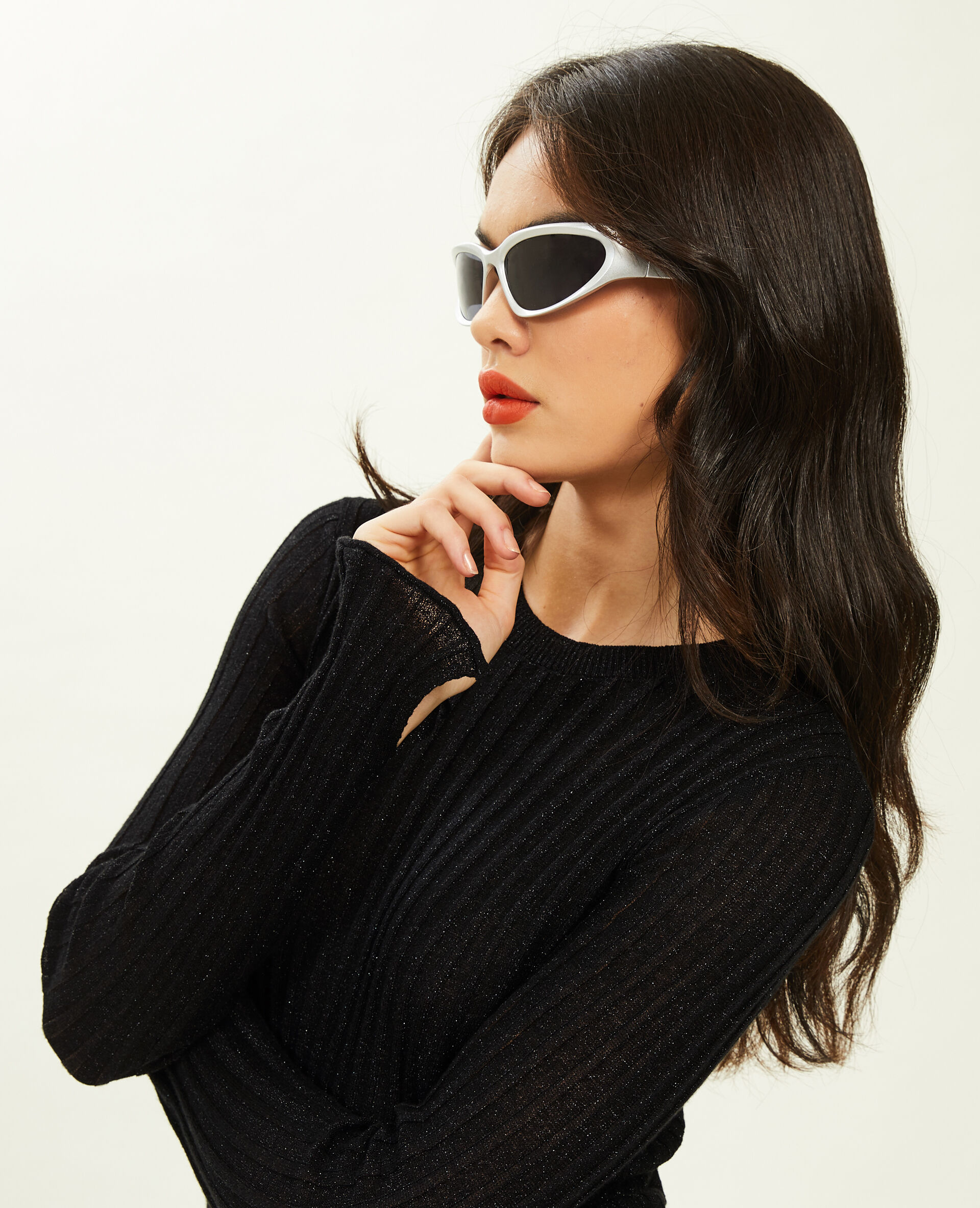 Pull léger avec fils métallisés - Noir