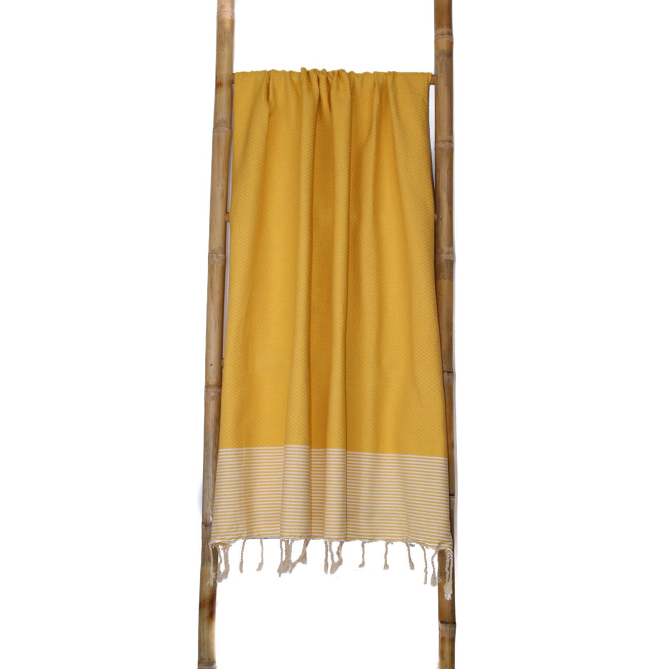 Febronie Fouta Famiglia XXL Nid d'Abeille Ibiza jaune safran -  200x200 cm