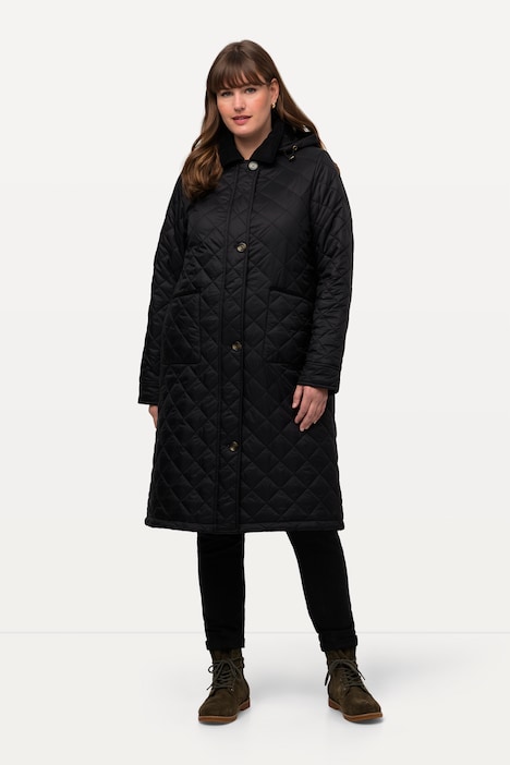 Steppmantel, Cordkragen, Kapuze, 2-Wege-Zipper