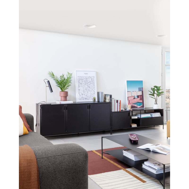 Meuble TV Shantay 1 porte et 1 tiroir en métal avec finition noire 150 x 50 cm