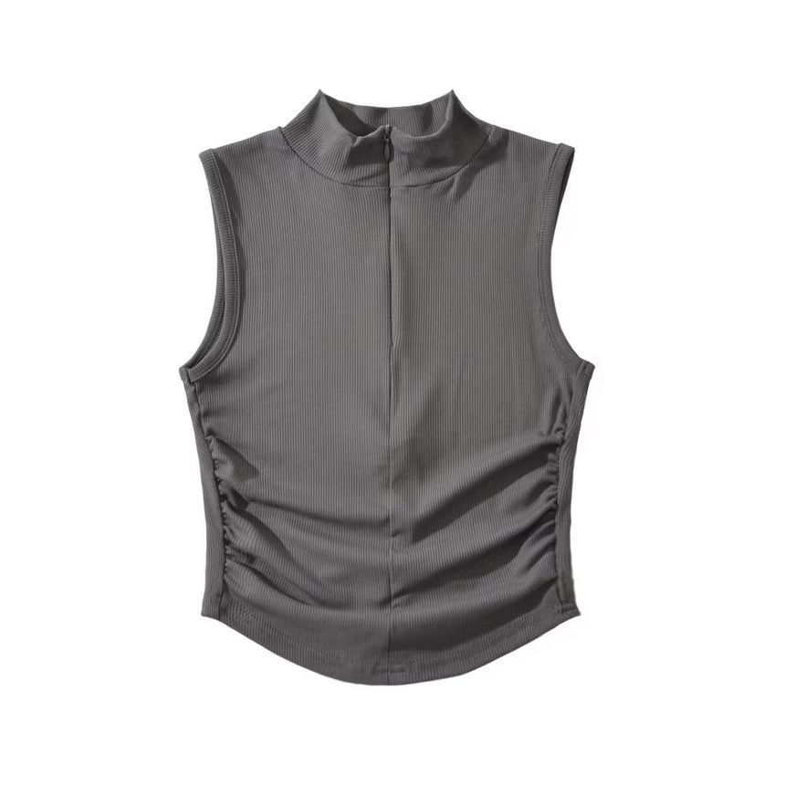 Osion - Tanktop met geplooide hals en effen kleur