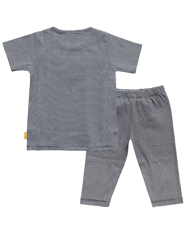 Schlafanzug BASIC RINGEL 2-teilig kurzer Arm in navy/weiß