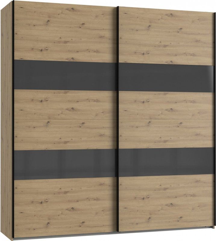 Kledingkast Mierlo - Hout - Naturel - 225x236x65 cm (BxHxD) - Schuifdeuren - Hang-legkast - Met 4 Legplanken en 2 Roedes