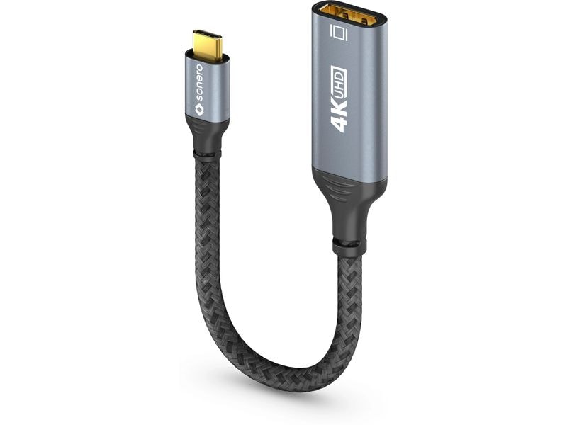 sonero Adapterkabel USB Type-C - DisplayPort USB-C auf DisplayPort Adapter - 4K60, 21.6 GBps – grau/schwarz - 0.10m