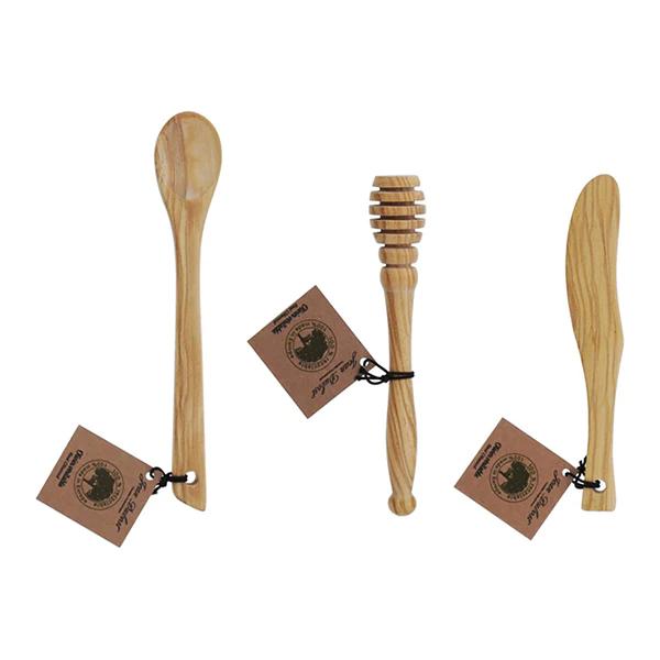 Set 3 pièces petit déjeuner en bois d'olivier Jean Dubost