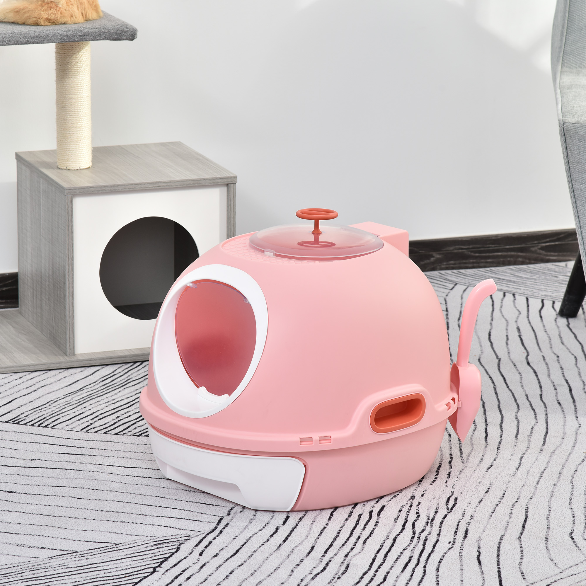 Caixa de areia dobrável PawHut para gatos com bandeja removível e pá - Rosa