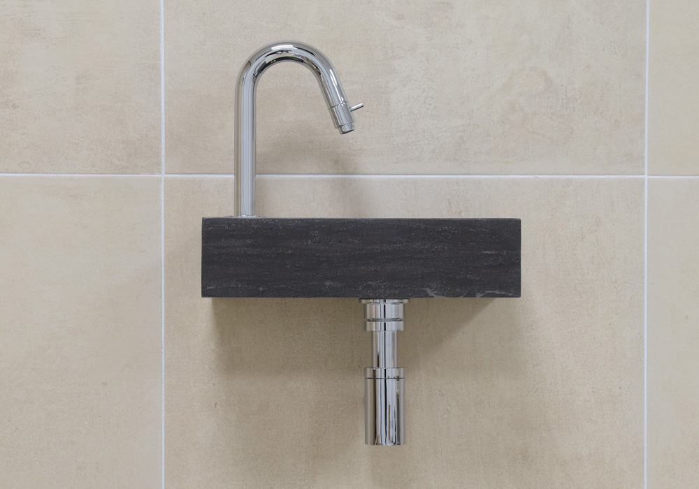 Mueller Small natuursteen fonteinset links met chroom gebogen fonteinkraan en toebehoren