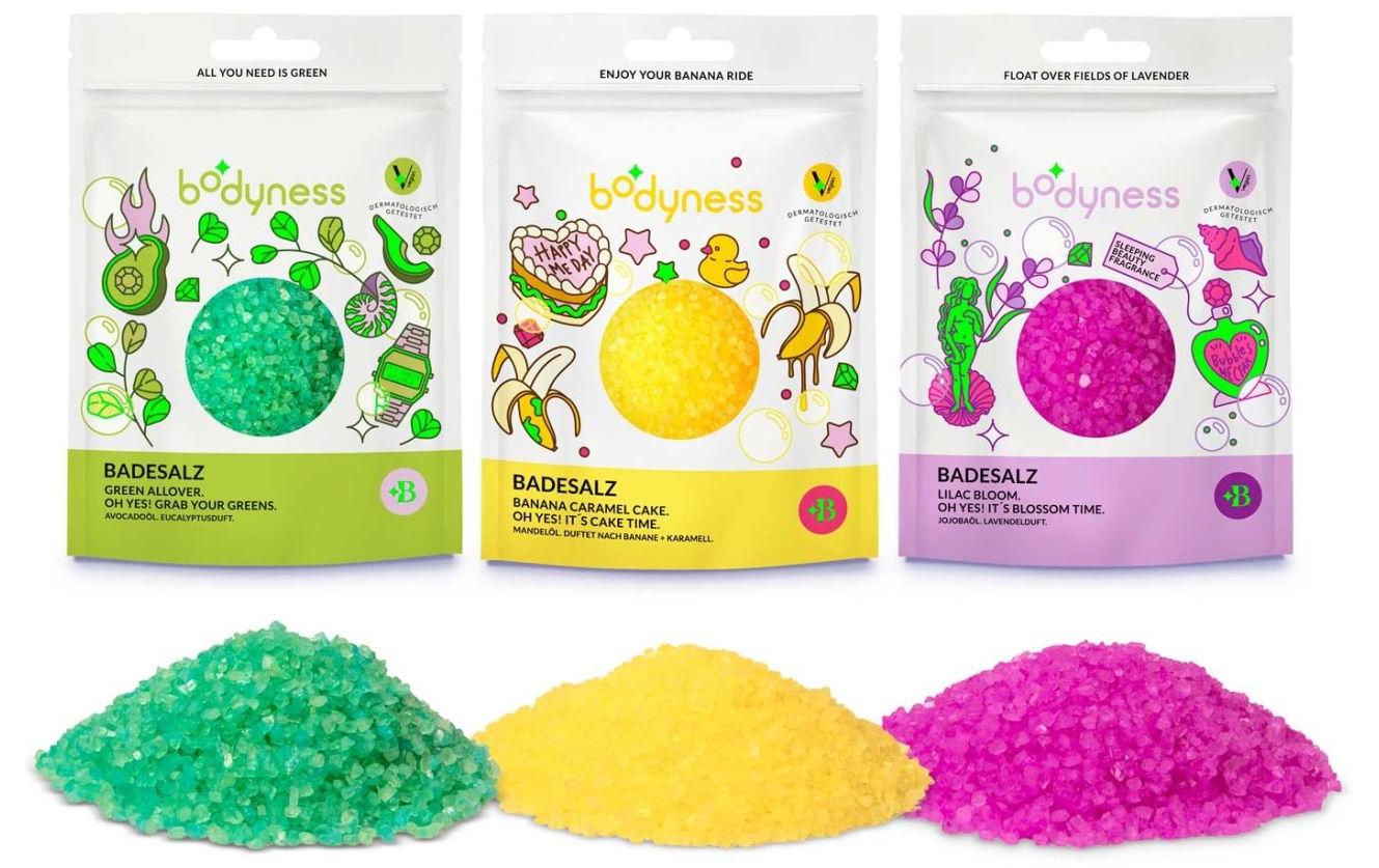 Bodyness Badesalz 1 Stück, assortiertBadezusatz in drei lebendigen Duftvarianten