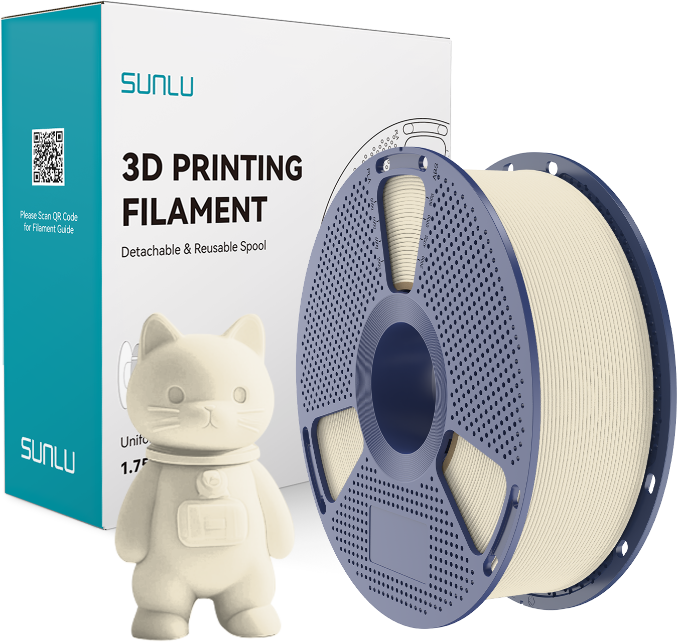 SUNLU  PLA Matte Bone White, 1,75 mm / 1000 g    PLA Material mit mattem Oberflächenfinish in Bone White