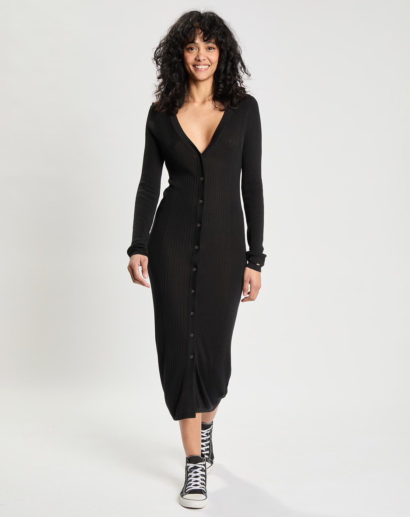 Tommy Hilfiger Robe longue en Lyocell & Soie boutonnée noire