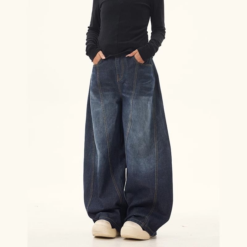 Rosesand - Unisex lage taille gewassen losse wijde jeans