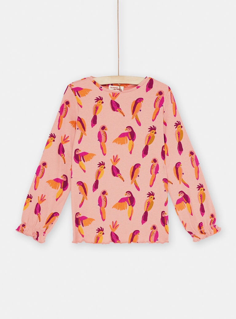 T-shirt rose à imprimé perruche