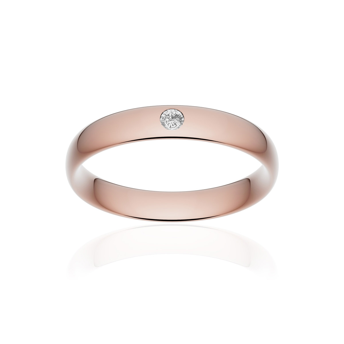 Alliance or 750 rose poli demi-jonc confort 4mm diamant brillant