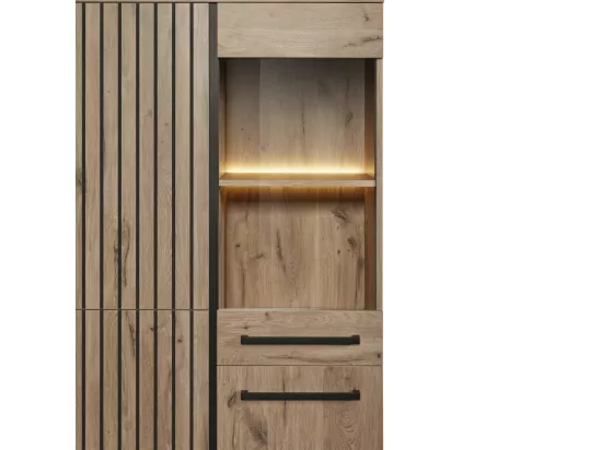 Argentier 4 portes avec LEDS Chêne/Métal - GAND