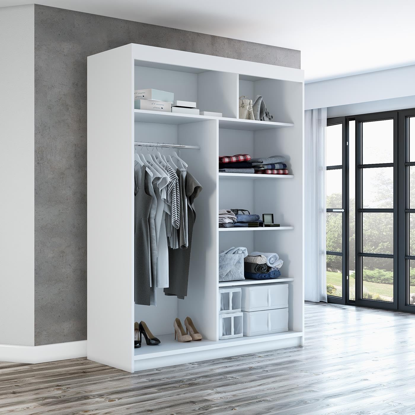 A&J MöbelLand Schwebetürenschrank GAPI Kleiderschrank 2-türig mit Spiegel, Garderobe 160 cm (Sonoma/Sonoma/Sonoma)