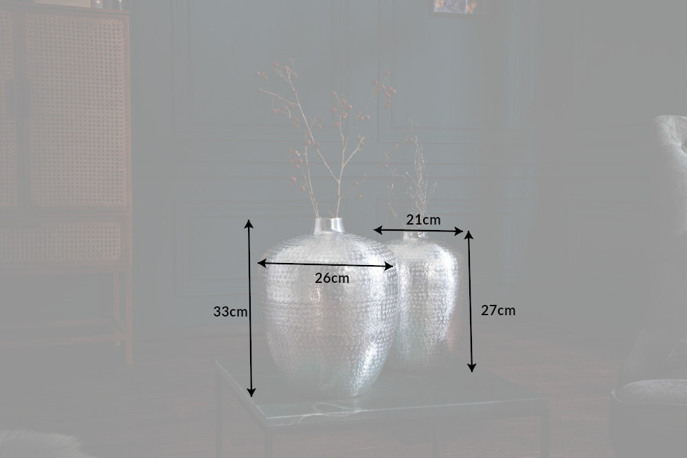 Elegantes Vasen 2er Set ORIENTAL 33cm silber in Handarbeit verziert