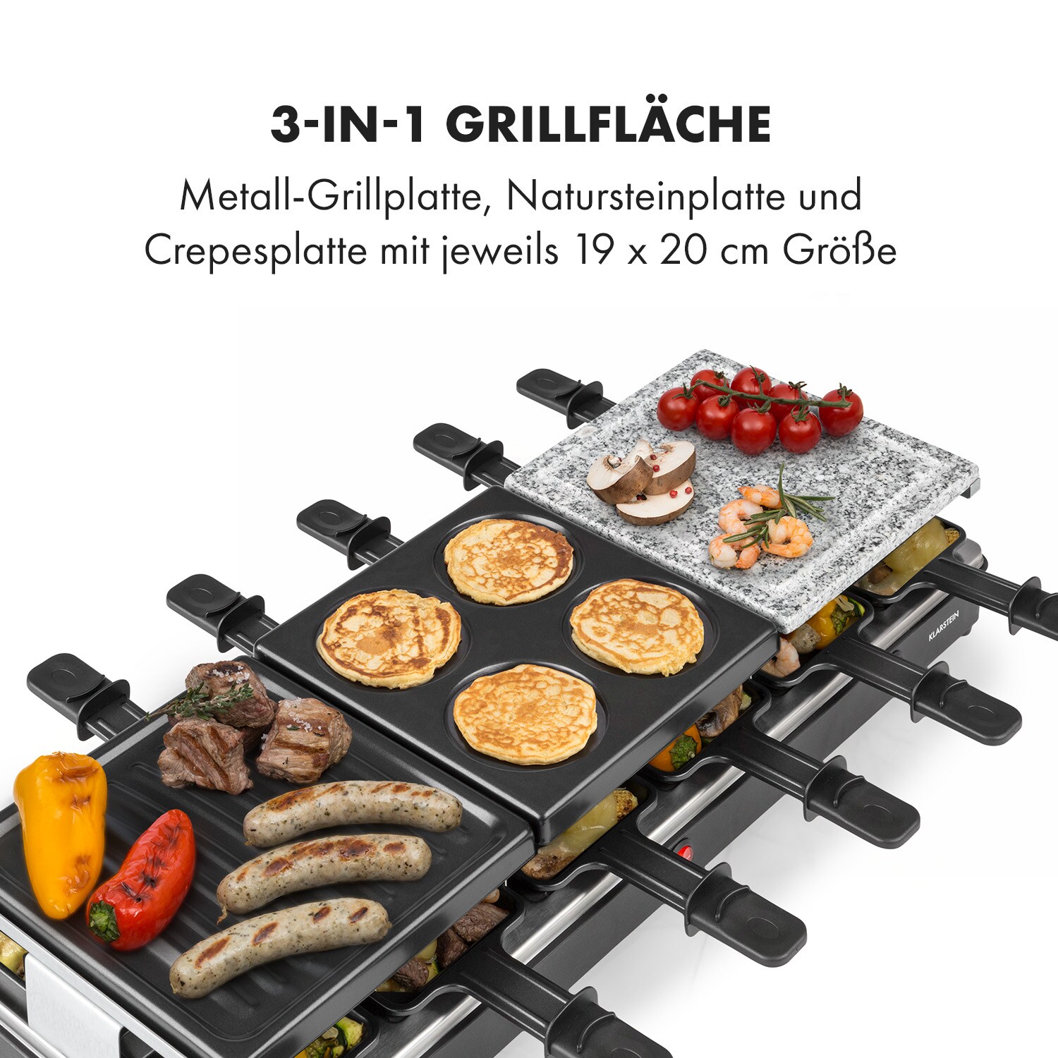 Fonduelette XL 3-in-1 Raclettegrill Fondue Naturstein 1650W 12 Pers