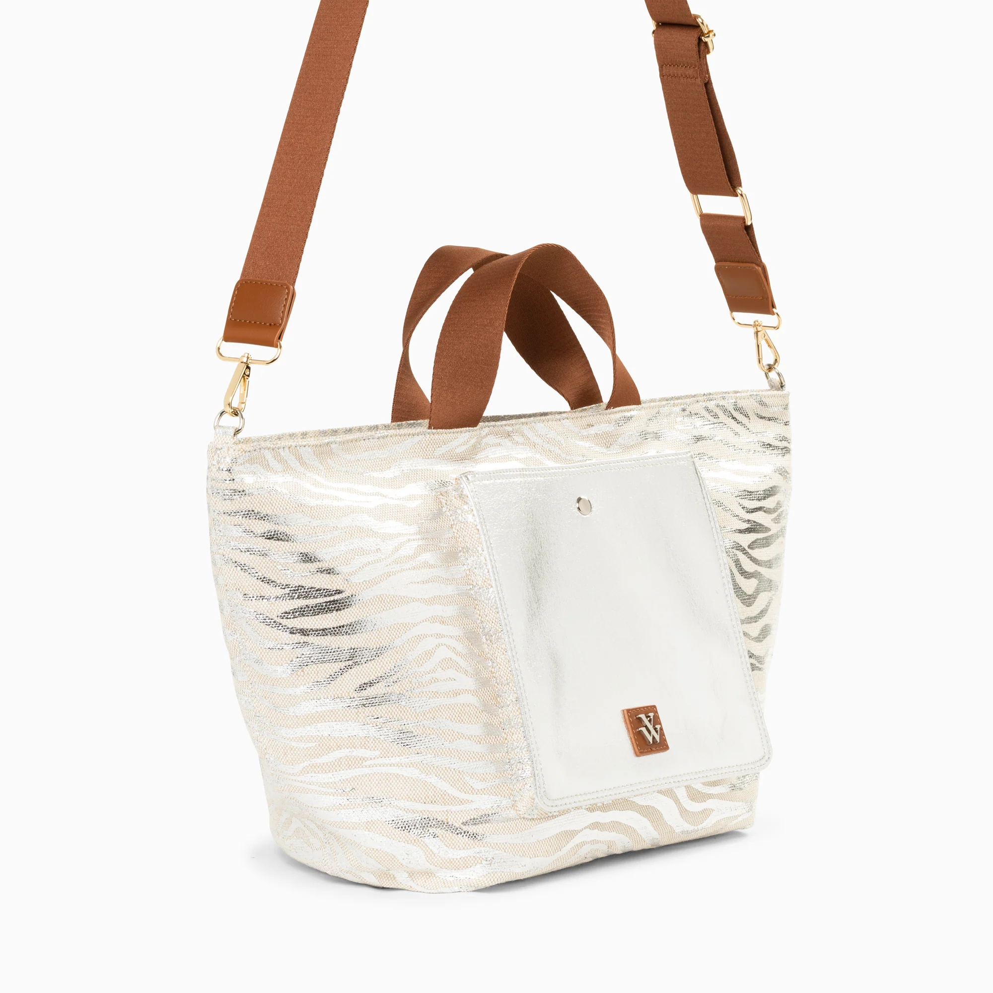 Sacs-Cabas Roxanna argent imprimé zèbre à pochette