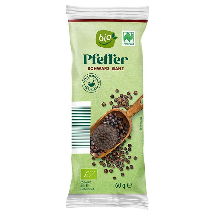BIO Bio-Gewürze im Nachfüllbeutel 60 g, Pfeffer schwarz ganz