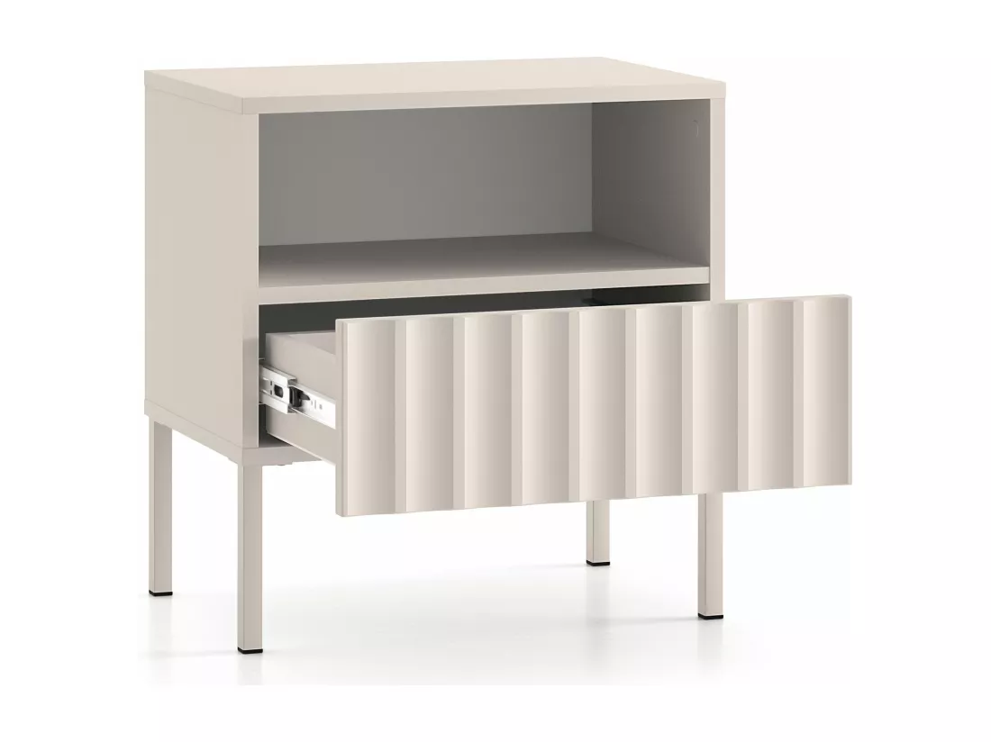 Table de chevet avec façades cannelées - 50 cm beige clair - DERRIVA