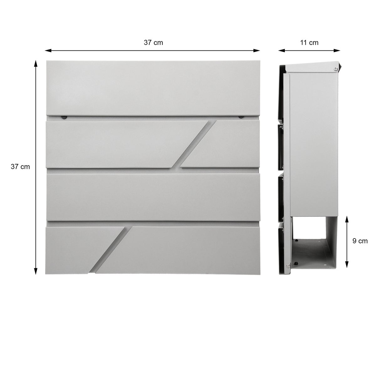 ECD Germany brievenbus met krantenvak, lichtgrijs, 37x11x37 cm, van gepoedercoat roestvrij staal, incl. 2 sleutels, bevestigingsmateriaal, moderne design wandbrievenbus, brievenbus, krantenvak