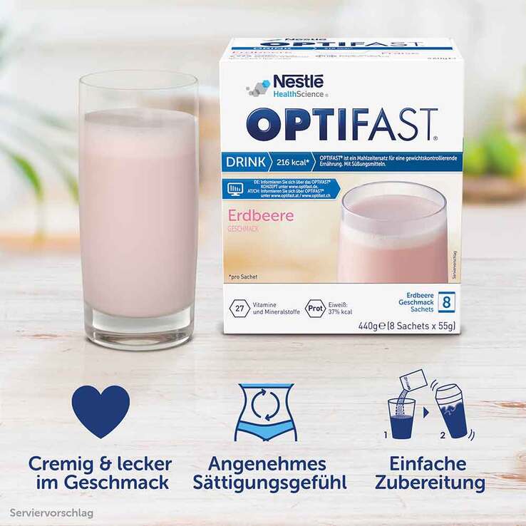 Optifast home Drink Erdbeere Pulver, 8X55 g