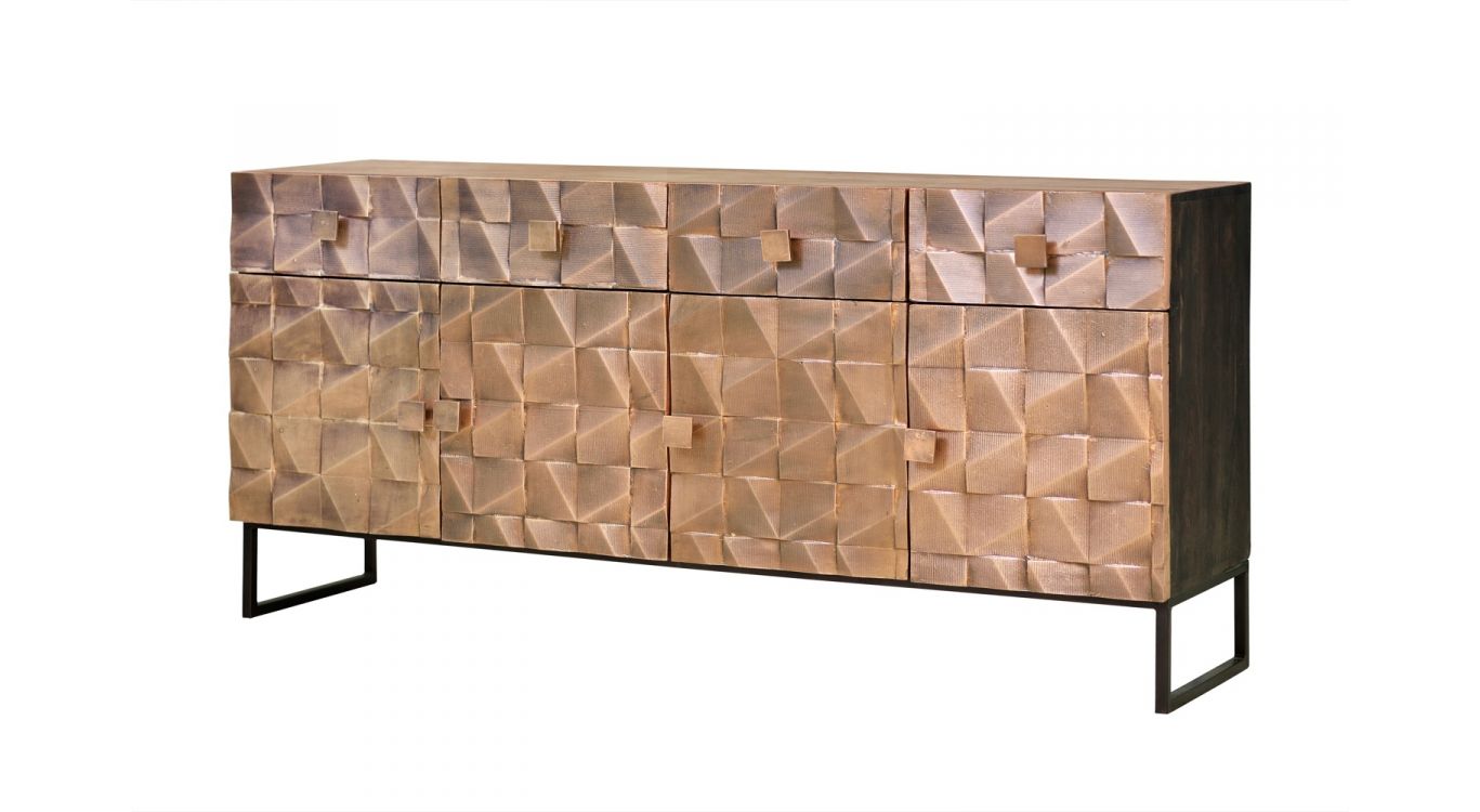 Bahut 4 tiroirs bois, bronze marron 170x42x80cm - bois-bronze
