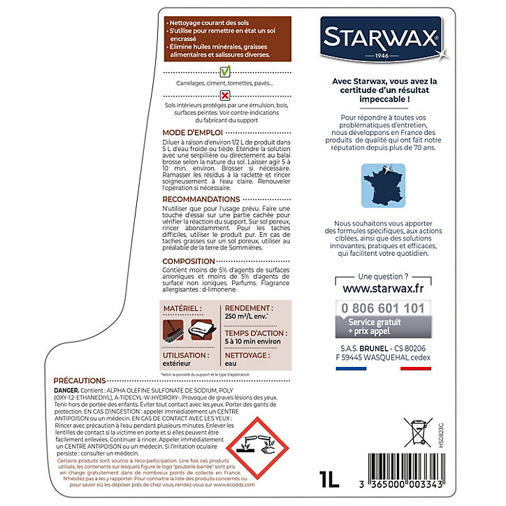 Décrassant dégraissant sols extérieurs Starwax 1L