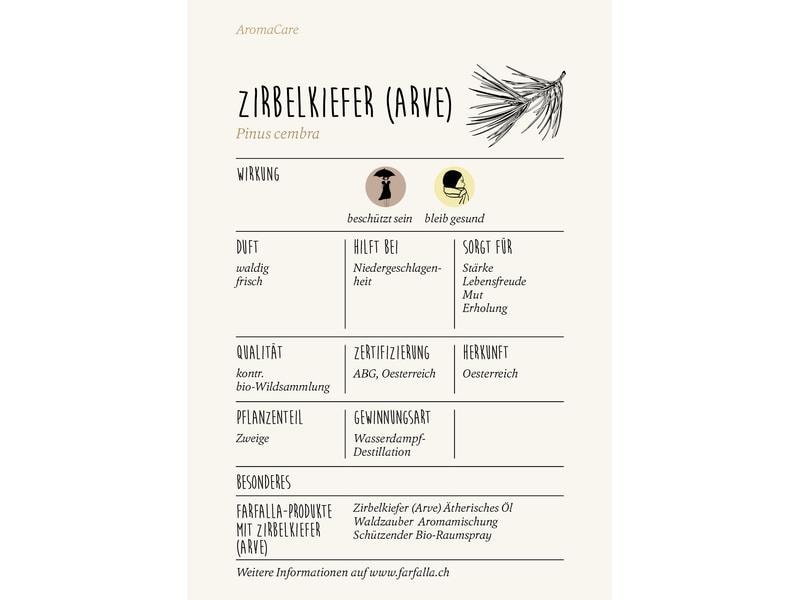 Farfalla Ätherisches Öl Zirbelkiefer (Arve) bio Wildsammlun Aromaöl mit frischem Duft